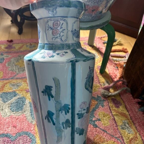 Vintage Asian Vase Decorative Ceramic Oriental Pot Peacock and Poppy Pattern 14" - Picture 12 of 16